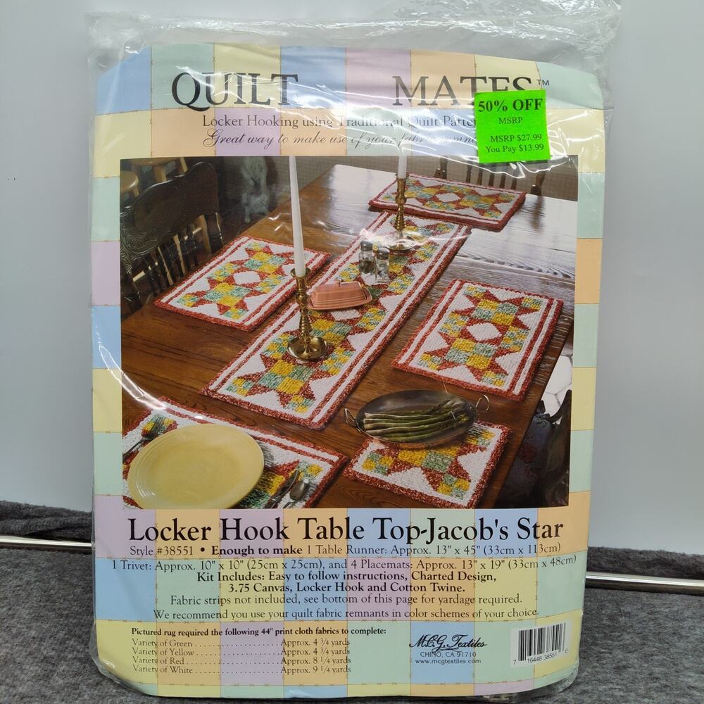 MCG Textiles Quilt Mates Locker Hook Rug Jacobs Star Style 38551 NEW Table Run